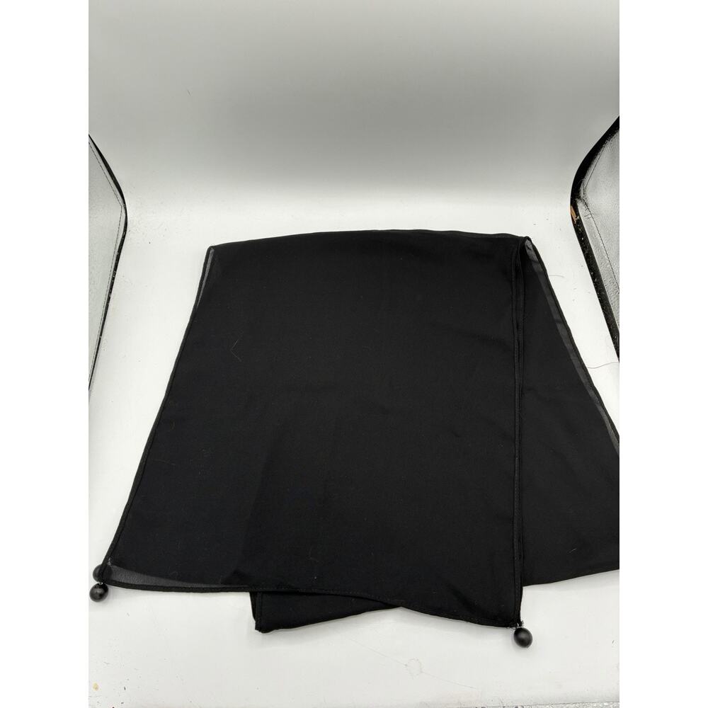 Black Chiffon Scarf Satin Border Ball Tip Corners 58” Sheer Wrap No Tag